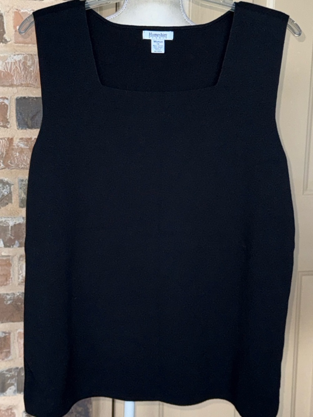 Hampshire Black Cotton Knit Sleeveless Square Neck Top Capsule Wardrobe Classic